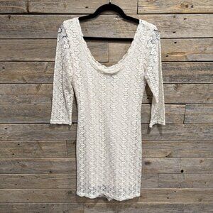 Wet Seal‎ Women's Lace Dress Top Cream Ivory Size Large 3/4 Sleeve Scoop Neck